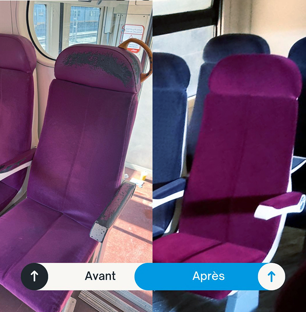 Comparaison siège train avant et après rénovation.